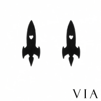 【VIA】白鋼耳釘 火箭耳釘/星空系列 愛心火箭造型白鋼耳釘(黑色)