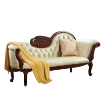 European Style Solid Wood Chaise Longue Bedroom Beauty Couch American Fabric Single Recliner Sofa Chair
