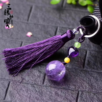紫水晶轉運球鑰匙扣男白水晶粉晶吊墜女包掛腰掛件平安保簡約禮物