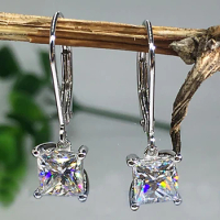Custom Solid 10K White Gold 6 Carat Drop Clip Earrings Women Wedding Anniversary Engagement Square Princess Moissanite Diamond
