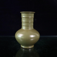 大明萬歷年制茶葉末釉花瓶 竹節紋盤口瓶瓷器古玩收藏 小花瓶擺件