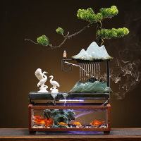 中式創意假山造景招財循環流水噴泉擺件客廳桌面魚缸喬遷開業禮品