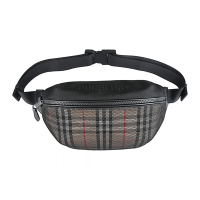 BURBERRY 巴寶莉  Sonny精緻立體繡字LOGO網布結合格紋帆布腰包胸掛包(男款/黑x米格紋)