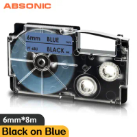 XR-6BU Printer Ribbon Compatible for Casio XR6BU Black on Blue 6mm Label Tape for Casio KL-60 KL-120 KL-820 KL-750 Label Maker