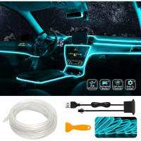 LZD EL Wire Car LED Interior Strip Light, USB Neon Wire Lights With 6Mm Sewing Edge -118 Inches Glowing Electroluminescent (EL) Wire, Ambient Lighting Kit Car Decorations Interior (3M10FT,น้ำแข็งสีฟ้า)