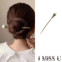 【I MISS U】珍珠髮簪 水鑽髮簪/復古水鑽鑲嵌珍珠蓮台造型髮簪