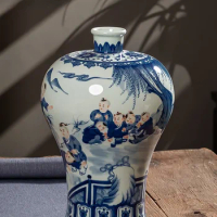 Jingdezhen Vase Blue and White Porcelain Vase Chinese Style Plum Vase Flower Arrangement Antique Ceramics Living Room Decoration