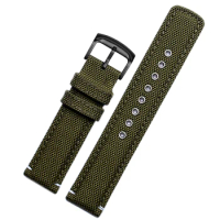 20mm Canvas + leather bottom watchband black armygreen khaki nylon watch strap for Citizen AW5005 AW1365 men's wrist bracelet