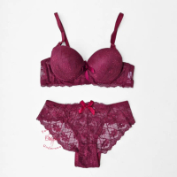 Set Bh  Celana Dalam Wanita Busa Tebal Kawat Cup Kecil Setelan Bra Motif Renda