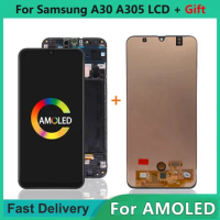 For AMOLED For Samsung A30 LCD Display Touch Screen With Frame Digitizer Assembly A305/DS A305FN A305G LCD