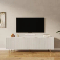 TV Stand for 80+ Inch TV, Modern Living Room Entertainment Center with Storage, Waveform Panel Wood TV Table Media Cabinets