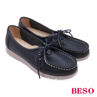 【A.S.O 阿瘦集團】BESO質感復古軟Q綁帶軟骨休閒鞋(深藍色)