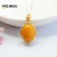 S925 Silver Set Natural Old Beeswax Pendant Full of Honey Chicken Oil Yellow Women's Necklace Luxury Exquisite Jewelry Gift