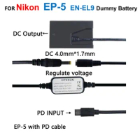 USB Type C USB-PD Power Cable Adapter+EP-5 DC Coupler EN-EL9 Fake Battery For Nikon D40 D40X D60 D3000 D5000 Camera