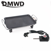 DMWD Multifunction Electric Barbecue Oven Griddle Roaster Mini BBQ Stove Heating Plate Indoor Smokeless Non-stick Grilling Pan