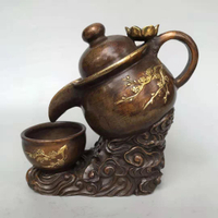 純銅鎏金茶壺倒流香創意家居室內擺設純銅水壺倒流香古玩銅器收藏