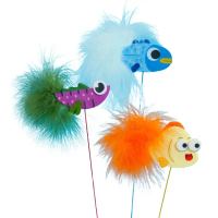 Three small fish-shaped cat teaser sticks with bells, durable, self-entertaining cat toy, cheap and 