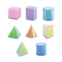 8 Pieces Transparent Geometric Shapes Blocks Montessori Toys Stacking Game Math Educational for Ages Kids Puzzle Christmas Gift