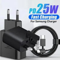 EU UK US 25W Super Fast Charger USB C Chargers For Samsung Galaxy S23 Ultra S22 Note 20 S24 USB Type C Power Adapters With Cable