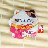 M♪1P Chirimen Neko Lucky Cat Pouch Wallet Dompet Koin Kain Khas Jepang D➸6E