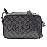 【GUCCI 古馳】經典GG Supreme印花帆布拉鍊斜背包(迷你-灰黑色768391-FACQF-1247)