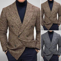 Men Casual Blazer Turndown Collar Temperament Streetwear British Style Thick Suit Coat Blazer Men Blazer for Wedding