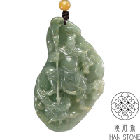 【漢石齋】天然翡翠A貨 大關公玉佩吊墜 飄花種帶黃翡(78*45*14mm)