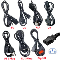 3PIN Power Cord Plug EU US UK AU IEC C13 Power Adapter Cable Plug For Dell Desktop PC Monitor HP Epson Printer LG TV Projector