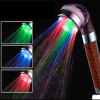 Bathroom 3/7 Color Changing LED Shower Head Temperature Sensor Handheld Mineral Anion Spa High Pressure Filter Shower Head