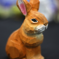 三件 鹿妖商店 小兔子木雕擺件 兔子 手工實木 白兔 動物木雕