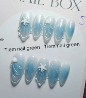 G111 - Nailbox thiết kế - Nail đi biển omber xanh ngọc form oval