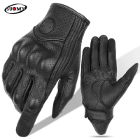 SUOMY Vintage Motorcycle Gloves Leather Touchscreen Motocross MTB Biker Cycling Guantes Motorcyclist Protection Goatskin Gloves