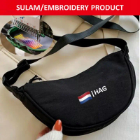 EMBROIDERY SULAM HAG NETHERLANDS EMOJIS FLAG LOGO SLING BAG NYLON BAG CROSSBODY SHOULDER ZIPPER BLAC