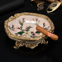Handmade Cigar Ashtray Bone China and Brass Ashtray In Jingdezhen Smoking Accessories