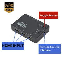 Grwibeou HDMI Splitter 3 In 1 Out Switcher 3 Port Hub Box Auto Switch 3x1 1080p HD 1.4 With Remote Control for HDTV XBOX360 PS3