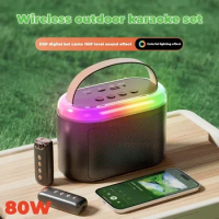 80W high-power Bluetooth speaker wireless dual microphone subwoofer home theater karaoke audio system caixa de som bluetooth