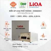Biến Áp Đổi Nguồn Hạ Áp 1 Pha LiOA DN0602K1. Công Suất 6000VA. Điện Áp Vào 220V, Điện Áp Ra 200V