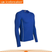 【Icebreaker 男 圓領長袖上衣《藍》】IBE158/抗臭/羊毛衣/保暖/中層衣