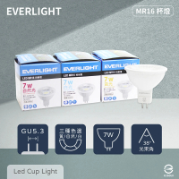 【Everlight 億光】20入組 LED 7W 黃光 自然光 白光 全電壓 MR16 免壓杯燈