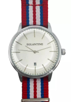 EGLANTINE EGLANTINE® Paname 40 毫米中性銀合金錶殼石英手錶，紅色、白色和藍色 NATO 錶帶上的白色錶盤