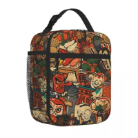 Lucky Cats Japanese Style Insulated Lunch Bags Thermal Bag Cooler Thermal Lunch Box Lunch Tote Bag for Woman Children Travel