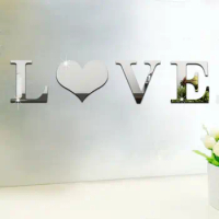 4 Letters Love Furniture Mirror Tiles Wall Sticker Self-Adhesive Art Home Decor