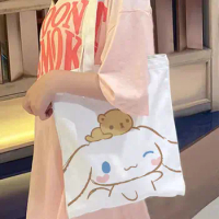 New Sanrio Cinnamoroll Cute Canvas Bag Ins Simple and Large Capacity Student Class Book Tutorial Bag Tote Bag Gift