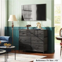Dresser TV Stand, Center w/ Fabric Drawers, Media Console Table w/ Metal Frame and Wood Top for TV up to 45 inch