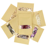 1000Pcs/Lot Kraft Paper Food Bag , Reusable Sealing Bag Pouch With Clear Window For Storing Cookie Dried Food Snack Wholesale