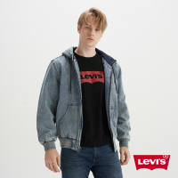 Levis 男款 寬鬆版牛仔鋪棉連帽外套 / 精工中藍染石洗