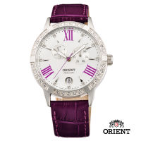 ORIENT 東方錶 ELEGANT系列 雙眼鑲鑽機械錶-白x紫色/40mm
