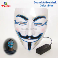 Wholesale 50 pcs EL wire Mask Flashing Halloween Mask 10 Color Select LED Gift By DC-3V Sound Activated glowing party mask