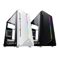 เคสคอมพิวเตอร์ โปร่งใส ทาวเวอร์พีซีตั้งโต๊ะ พร้อมไฟ RGB สำหรับเมนบอร์ด M-ATX และ ITX ความยาวการ์ดกรา