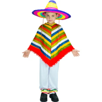 Kids Mexican Cape Children Mexican Rainbow Striped Poncho Halloween Cosplay Fancy Party Costume